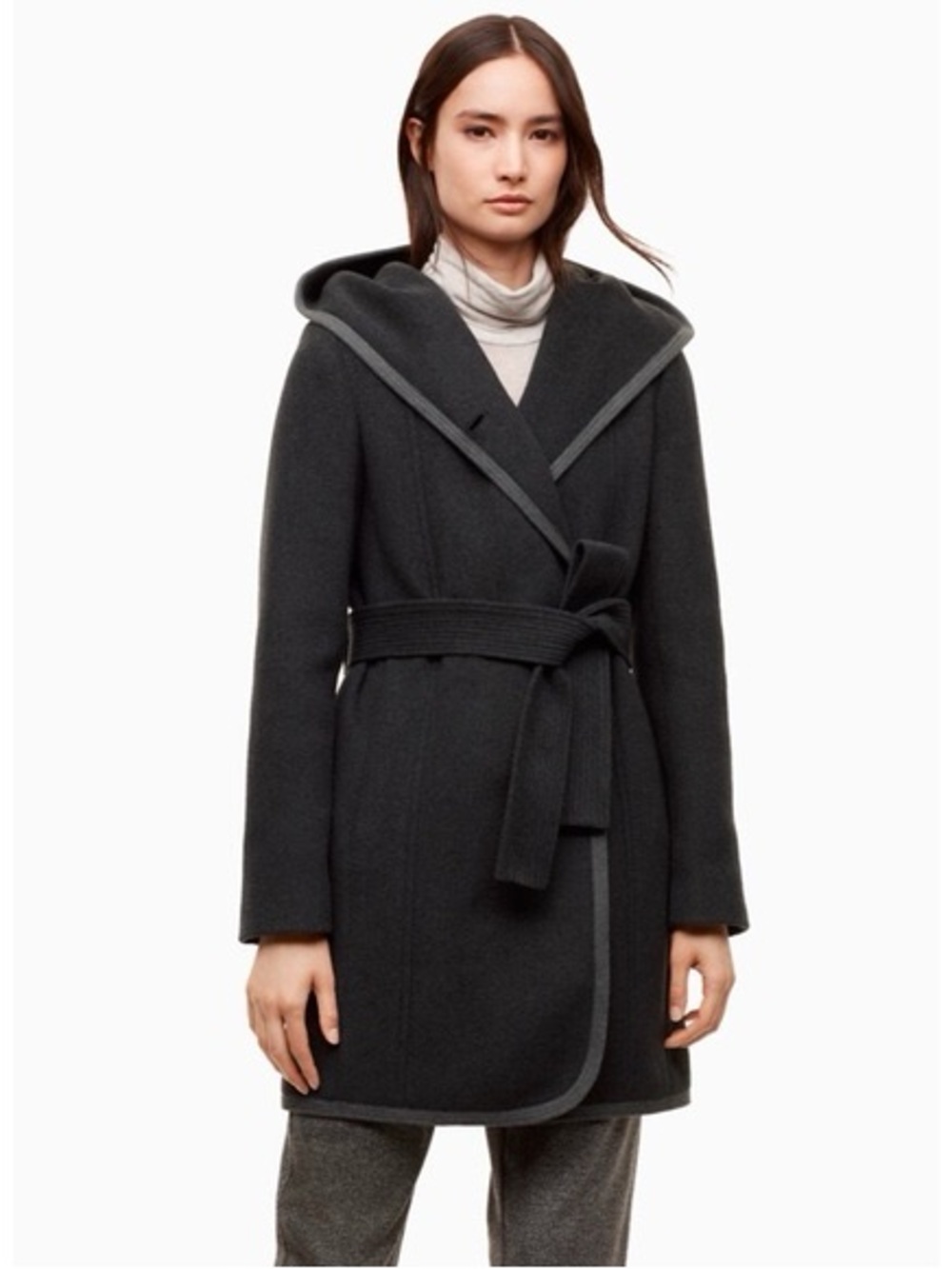 Wilfred Charcoal Gray Borda Wool Hooded Coat Aritzia - size medium